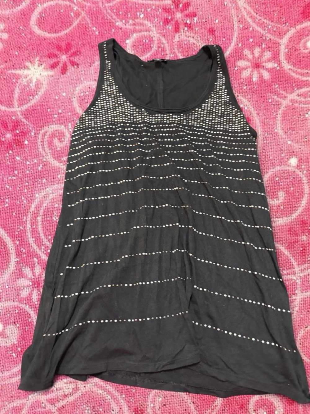 Express Black Tank Top with Silver Stud Stripes